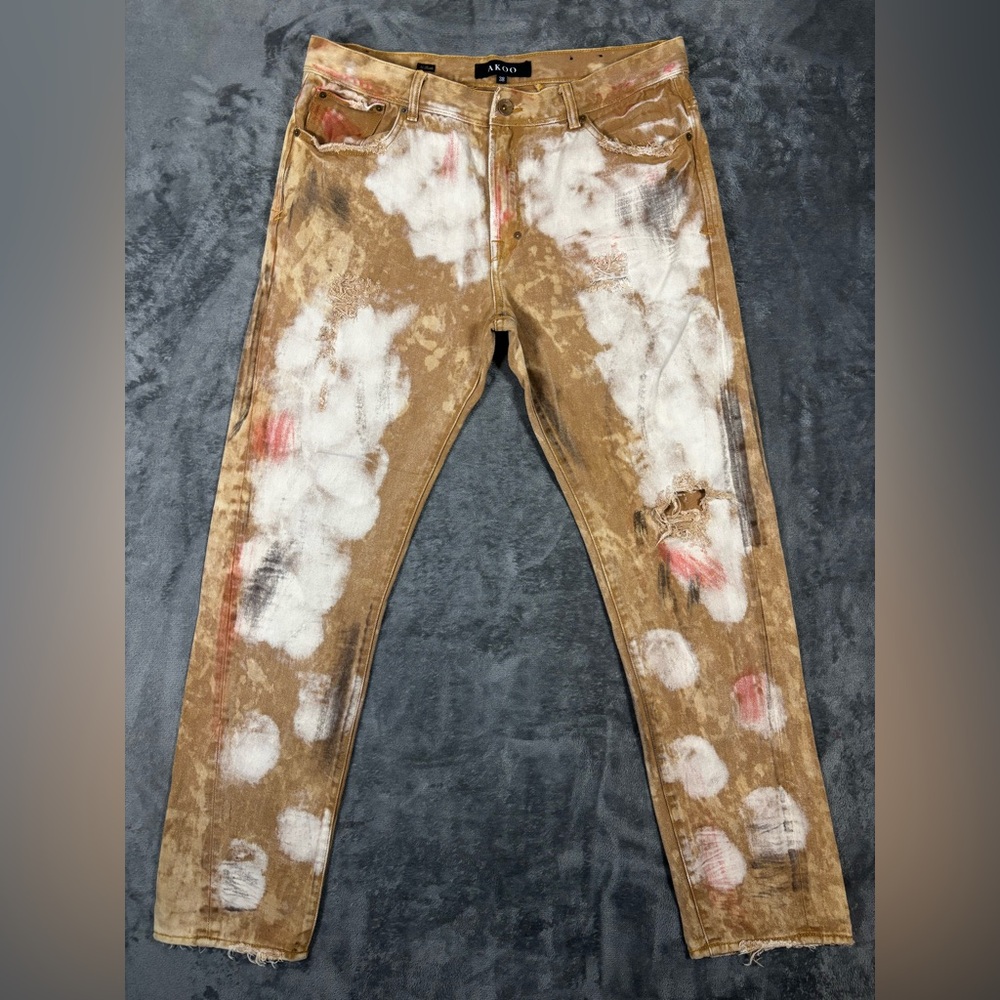 AKOO DelinquentNo Rivals Denim Jeans Men's‎ Size 38 Khaki Straight Leg Grunge